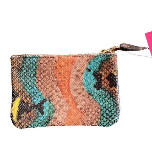NWT M. Andonìa Orange & Teal Snake Leather Coin Pouch Bag Purse - Picture 2 of 2